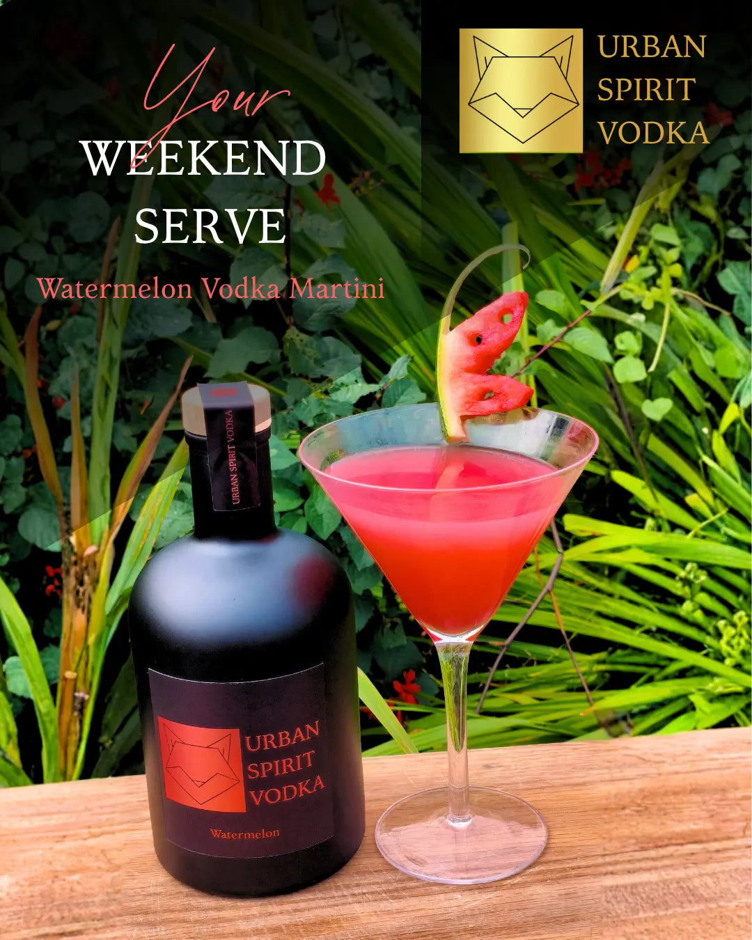 Premium Watermelon Martini made with Urban Spirit Watermelon Vodka and garnished with fresh watermelon
