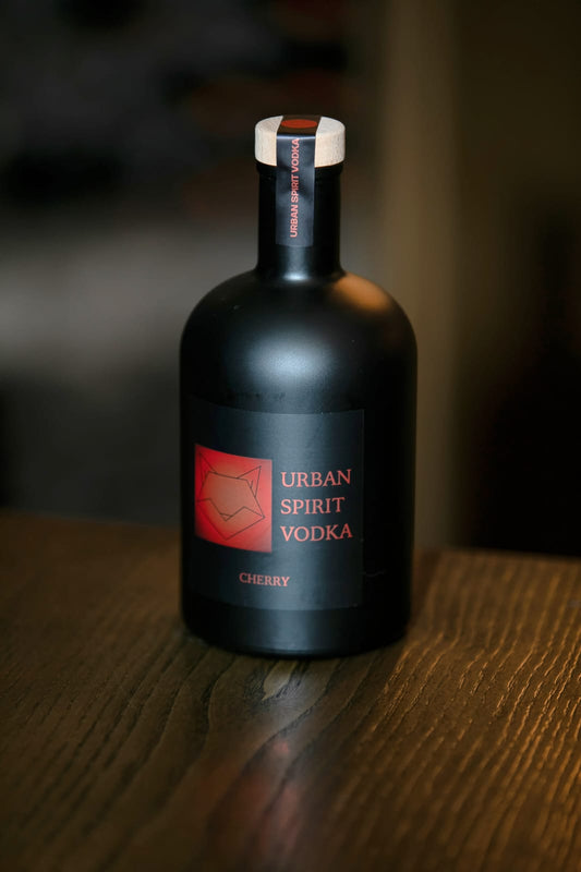 Black bottle of Urban Spirit Cherry Vodka 700ml